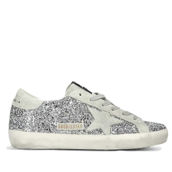 Golden goose Super-Star à paillettes argentées avec étoile en daim gris
